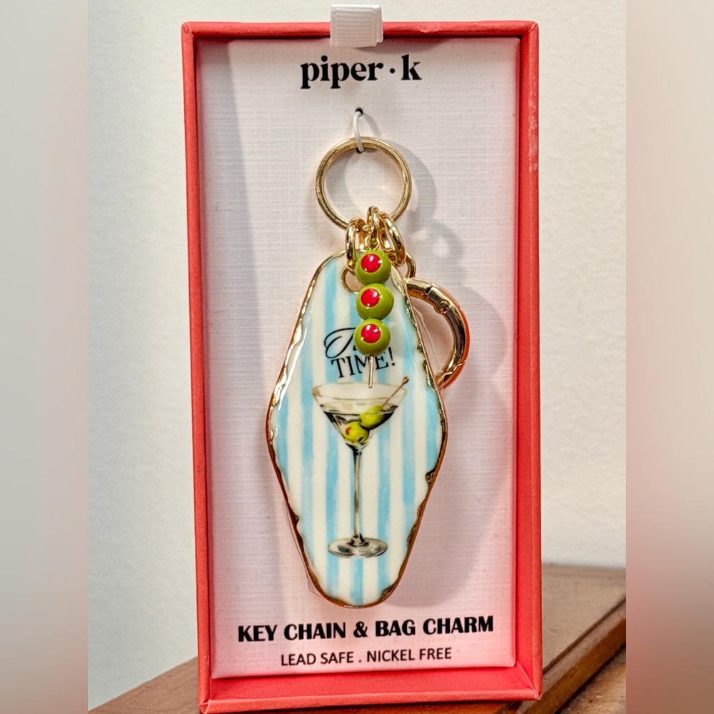 Piper K Tini Time OLIVE Martini Glass Design Keychain Bag Charm NIB